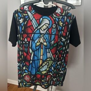 Unisex Virgin Mary Stained Glass Graphic T-Shirt